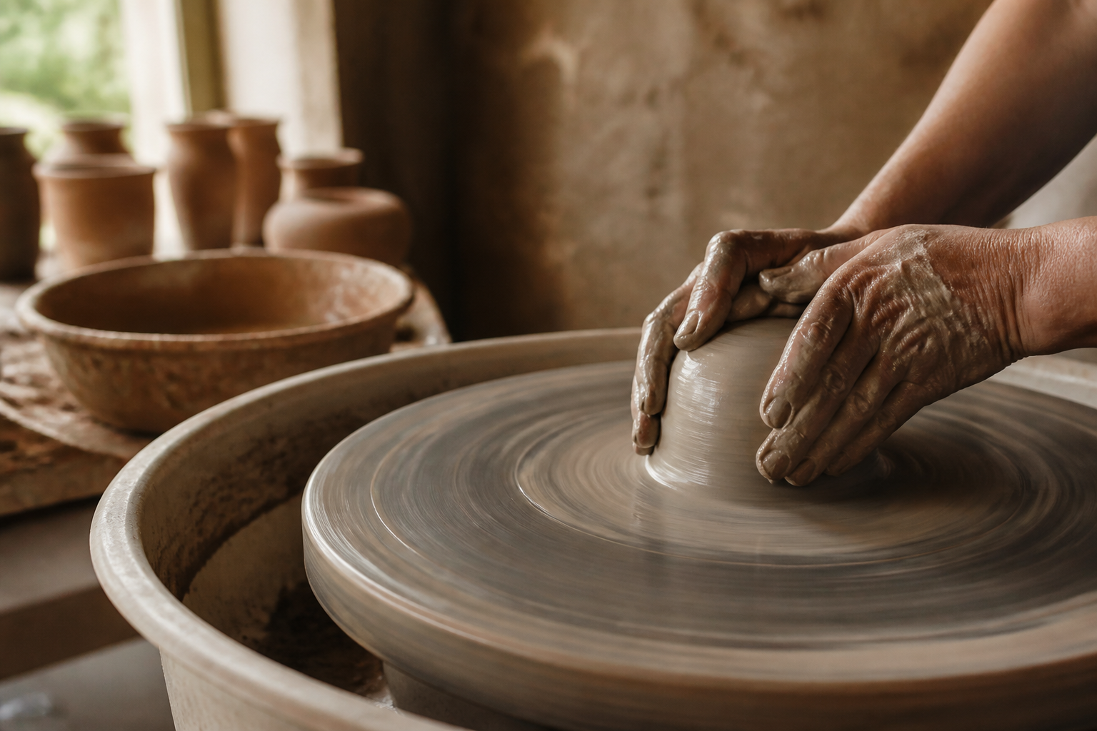 Student at the pottery wheel