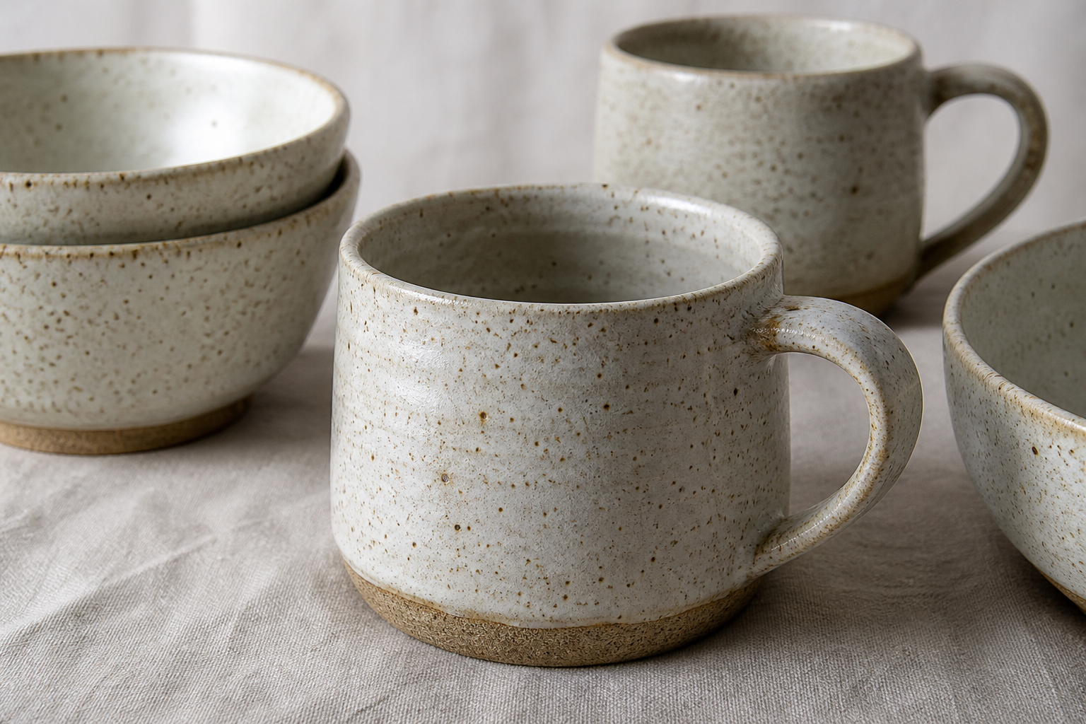 Row of ceramic mugs